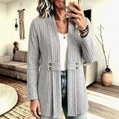 Women's knitted sweater jacket cardigan button polished pit strip jacket FF303396