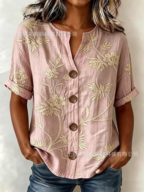 V-neck shirt long-sleeved printed button-down women's shirt m302710