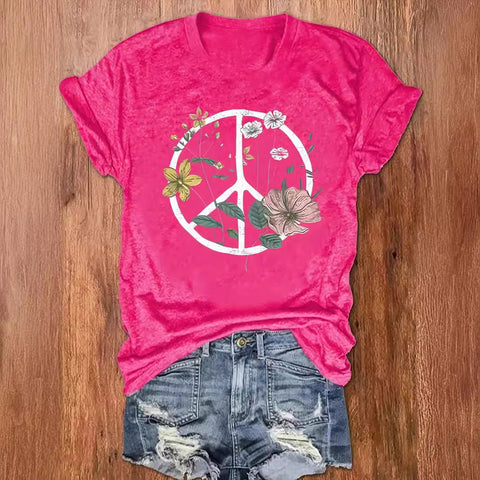 Summer round neck bottoming short sleeve flower print T-shirt women's m300897