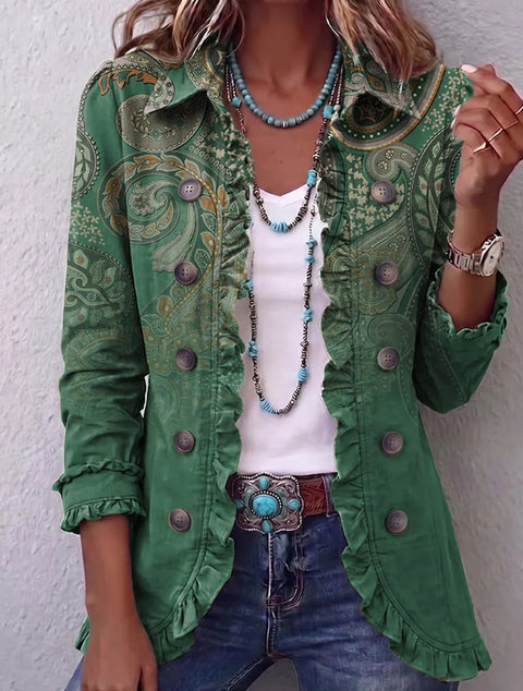 Women's fashion long-sleeved ruffle leaf open button cardigan FF303384 01