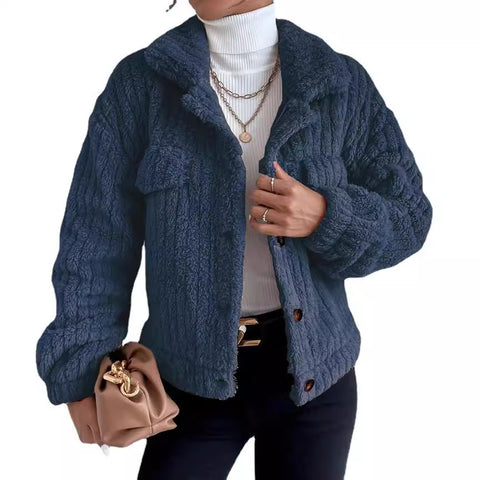Revers fleece bequeme casual frauen kleidung verdickt plüsch jacke m300354 