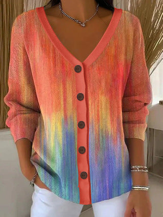 3D Digital Printed Women's Shoulder Cardigan Sweater FF303400