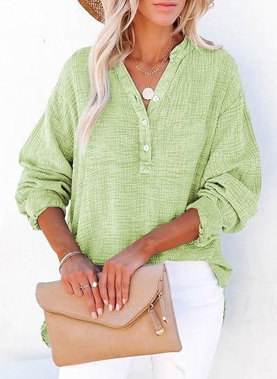 Pleated button long sleeve solid color top women's shirt loose cotton jumper m301576