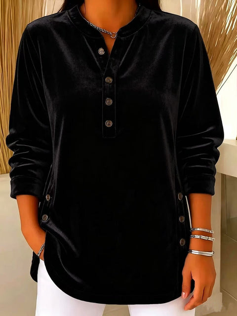 Women's Velvet Casual Loose V-Neck Button Long Sleeve Women's Shirt FF303380