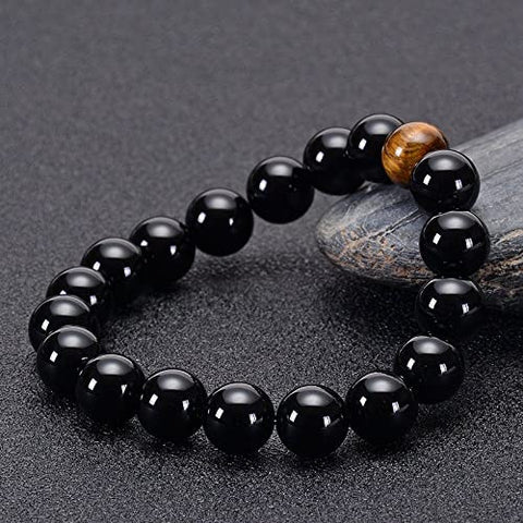 Elastisches Armband aus schwarzem Gallenstein, Totenkopf-Anhänger, natürliches Türkis, Tigerauge, Quaste, Kristall, Vulkanstein, Perlenarmband m3331320