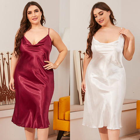 Ice silk nightdress women's summer one-piece swinging collar suspender loose loungewear m301494