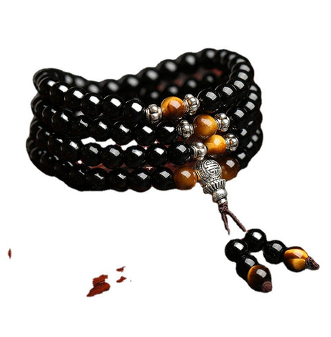 Damenarmband aus Tigerauge-Stein, Ethno-Stil, 108 Buddha-Perlen, mehrkreisiger Kristall m3331296