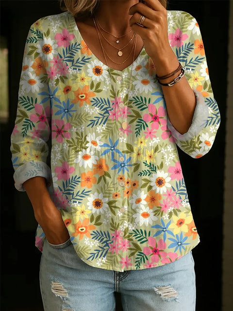 Crew neck women's flower 3D printed top m303179