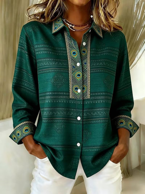 Women's unique ethnic style printed long-sleeved shirt m303211