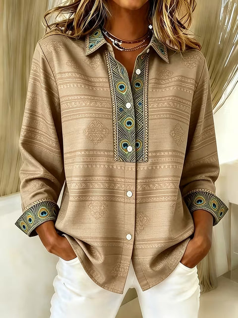 Women's unique ethnic style printed long-sleeved shirt m303211