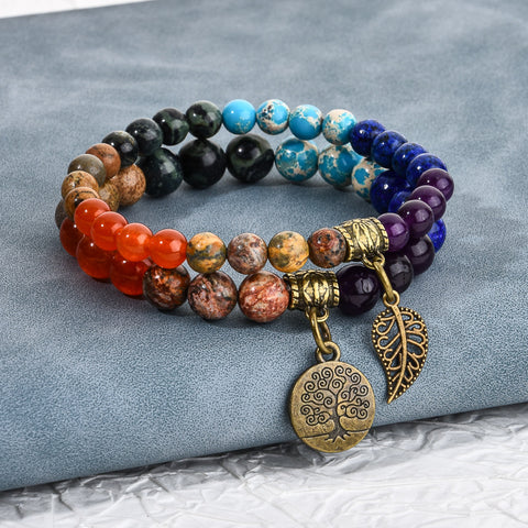 Baum des Lebens Blatt Anhänger Set Armband Bunte Tiger Auge Amethyst Achat Armband m3331289