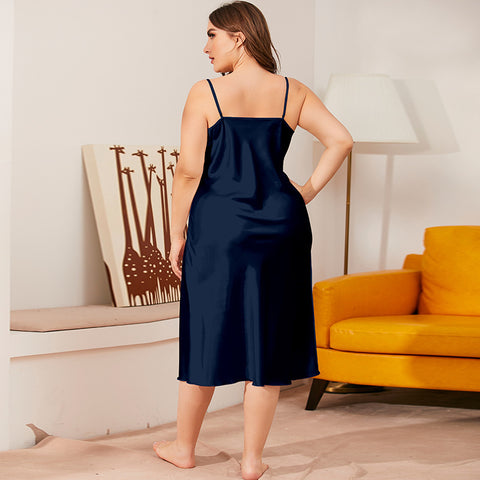 Ice silk nightdress women's summer one-piece swinging collar suspender loose loungewear m301494