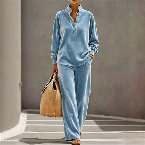 Fashion Golden Velvet Long Sleeve Top Pants Set m303225