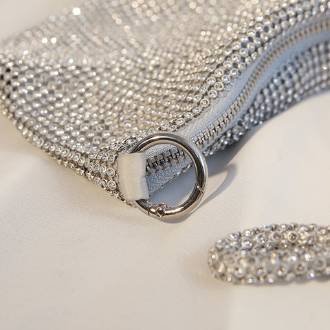 Sac de dîner noué en strass et diamants, sac à aisselle en diamant fait main m3331049