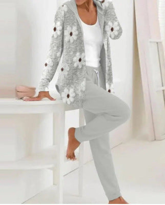 Hooded cardigan top trousers two-piece set m302266