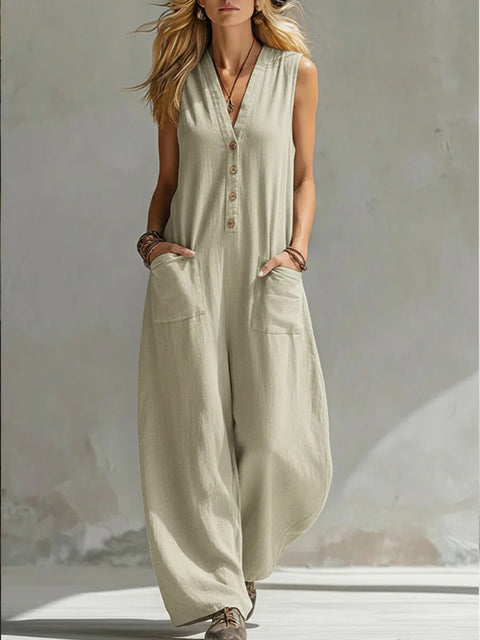 Spring and summer women's casual linen cotton sleeveless jumpsuit m302489