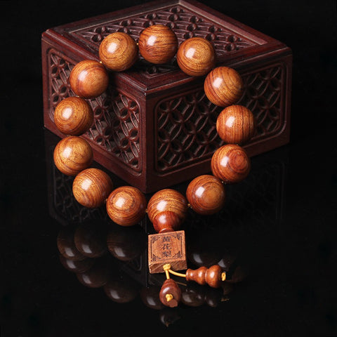Natürliches vietnamesisches Huanghuali-Armband mit 108 Buddha-Perlen, Lotusarmband aus Palisander, duftendes Wenwan-Holzarmband m3331302