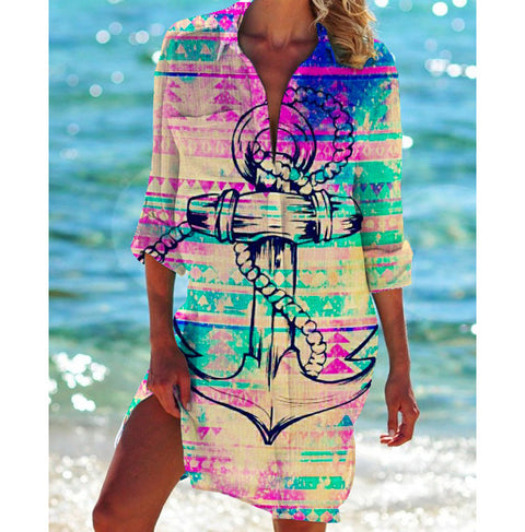 Bikinijacke Shirt Badeanzug Strickjacke Damen bedruckt Resort Strandshirt m301274 