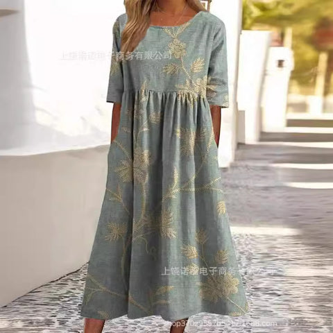 Loose fashion premium V-neck print dress m302742