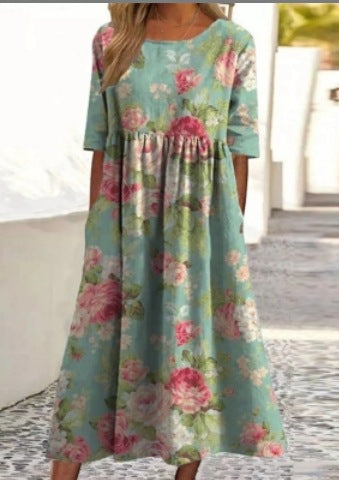 Up and down splicing pocket size printing large wide dress m302623-2