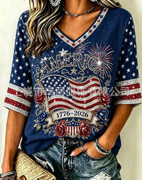 Independence Day V-Neck Casual Short Sleeve T-Shirt FF303375 02