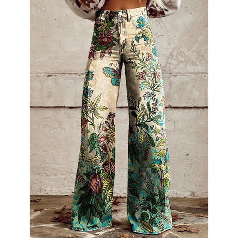 3D heat transfer flared pants simulation denim trousers loose pants m301550