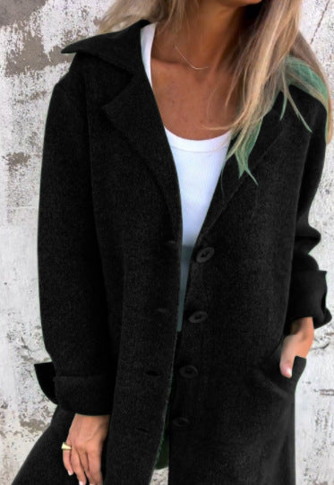 Damen einfarbig Revers mit Tasche Strickjacke einreihig mittellanger und langer Mantel m300614 