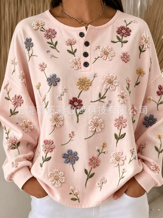 Digital printing four-button stand-up collar T-shirt women's FF303399 01