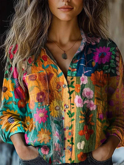Fashion women's clothing European and American versatile printing casual lapel m301565