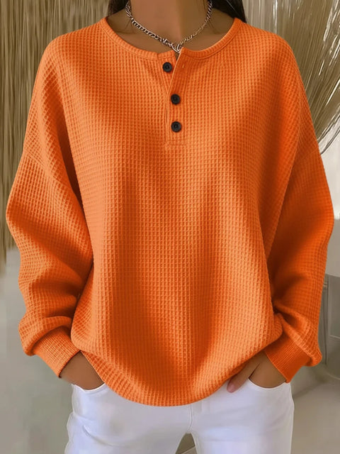 Crew neck waffle solid color pullover loose top FF303285