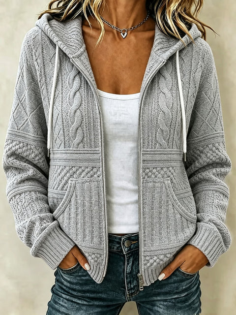 Floral elements 3D digital printing loose casual women's hooded zipper sweater FF303357