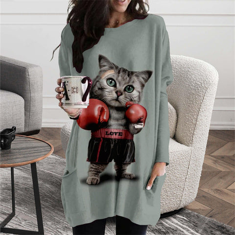 Digital printing women's fashion round neck medium and long top T-shirt m302271