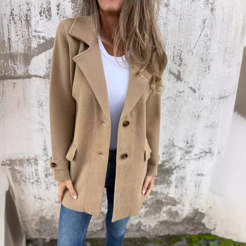 Herbst und Winter neue Damen Wolljacke lässig locker Revers gefälschte Tasche Strickjacke m300613 
