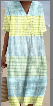 Fashion digital printing large wide V-neck dress m302382