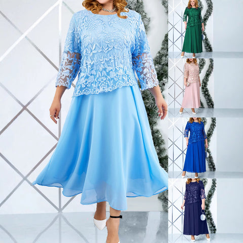Großes wasserlösliches besticktes Spitzen-Chiffonkleid für Damen m301268 