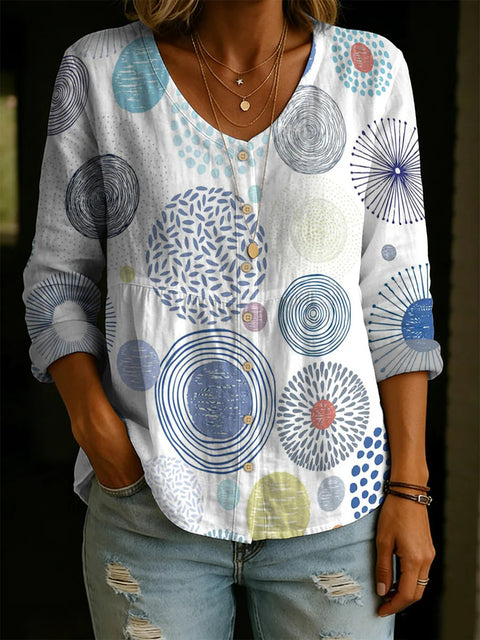 Crew Neck Women's Floral 3D Printed Women's Henley Shirt m302611