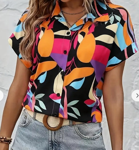 Digital printing striped print button front shirt casual shorts sleeves spring summer shirt m302473