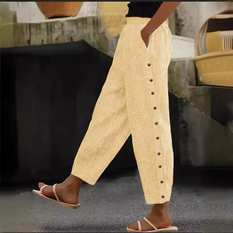 Pantalon neuf points à la mode, imprimé rayé, boutonné, taille élastique, m301458 