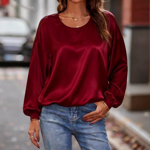 Casual Crew Neck Long Sleeve Pullover Loose Women's T-Shirt FF303117