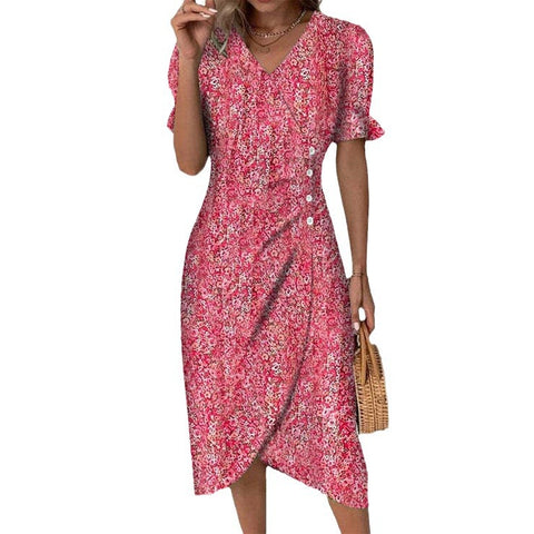 Robe à ourlet irrégulier et manches bouffantes à motif géométrique m301272 