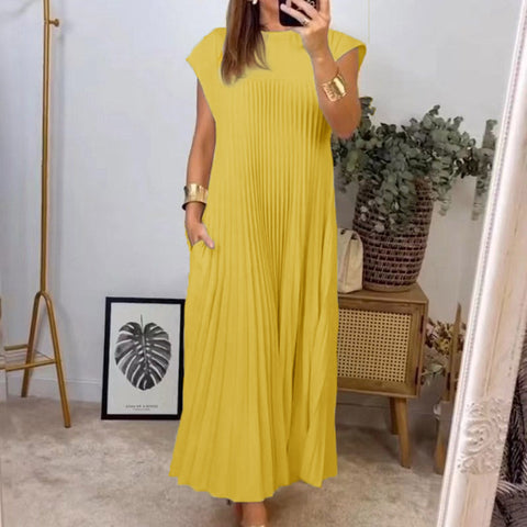 Robe plissée sans manches à col rond tendance m301308 