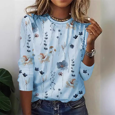 Langarm T-Shirt Damen Einfarbig Blume m300934 