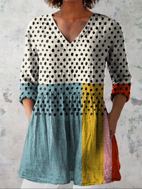 V-neck medium-sleeved T-shirt loose and casual new fashion women's top FF303377