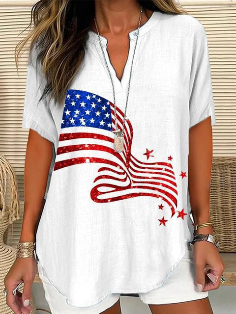 T-shirt ample à manches longues et col en V imprimé 3D m301360 