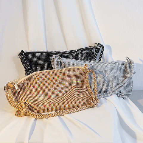 Sac de dîner noué en strass et diamants, sac à aisselle en diamant fait main m3331049