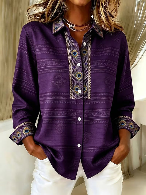 Women's unique ethnic style printed long-sleeved shirt m303211