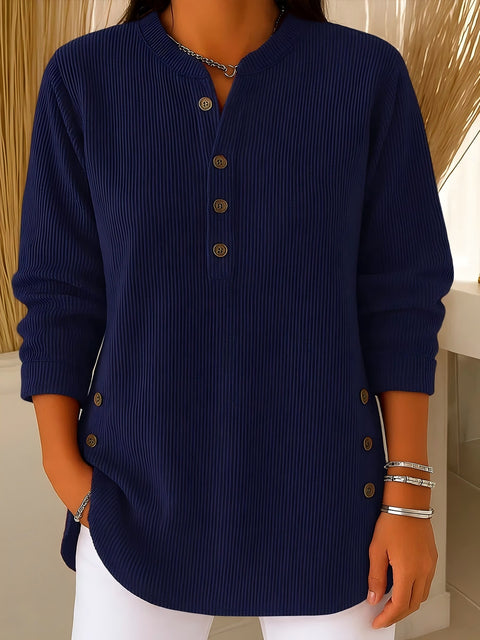Loose Casual V-Neck Button Long Sleeve Women's Top T-Shirt FF303368