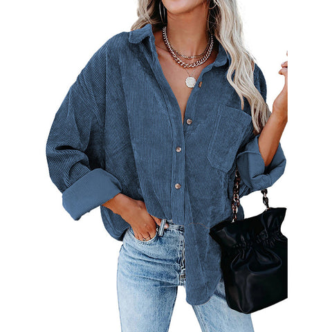 Chemise ample décontractée en velours côtelé pour femme M300964 