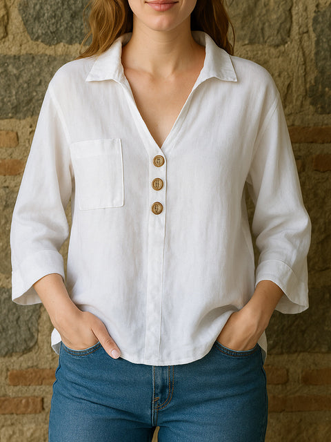 Lapel solid color loose shirt m303107