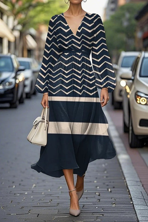 Floral series pattern 3D printing series casual women's V long dress m302129